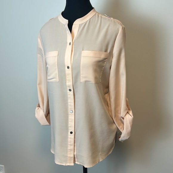 Calvin Klein Peach Button Up Long Sleeve Blouse Sz Xs - Picture 2 of 8